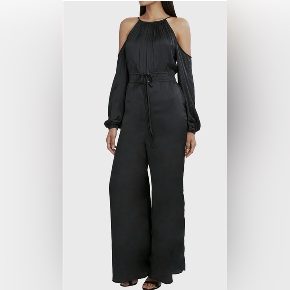 BCBGMAXAZRIALong Sleeve Cold Shoulder Halter Neck Wide Leg Jumpsuit NWT